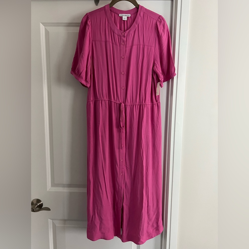 Amazon Essentials Pink Button-Front Midi Dress - Picture 3 of 9